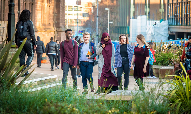 Coventry University Students walking in the city centre