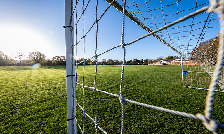 View of the goal on a football pitch