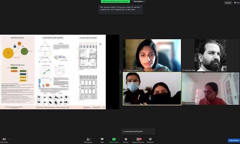 Zoom screen showing shared materials and students on four small screens