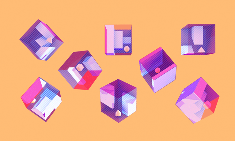 Abstract purple cubes on an orange background
