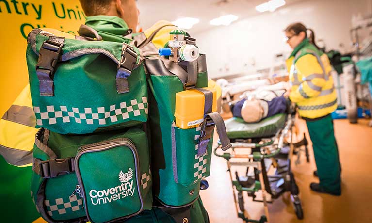 Student paramedic in a mock hospital