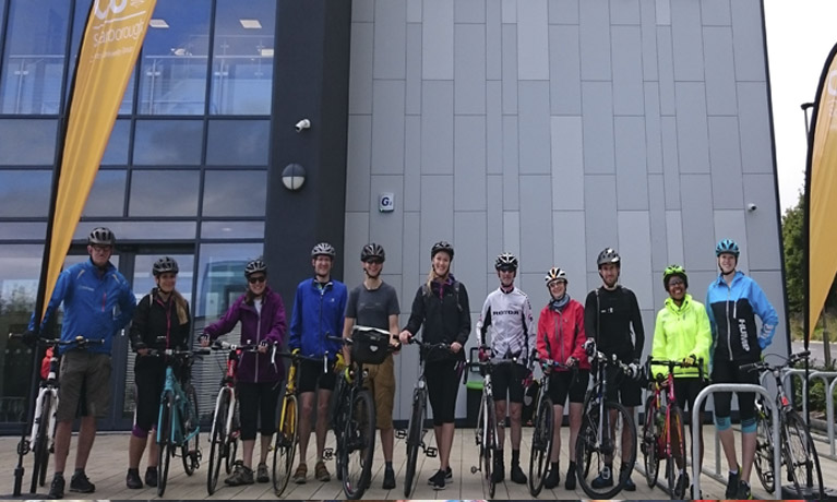 Cyclists outside CU Scarborough campus