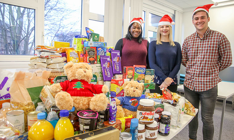 CU Coventry staff with food collected for Harnall Lifehouse