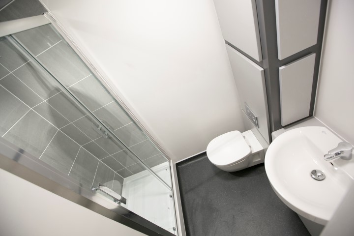 A premium bathroom in Singer Hall.
