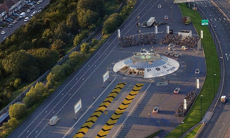 Visual representation of the Air-One® site with a Hyundai Motor Group eVTOL in the centre of Coventry