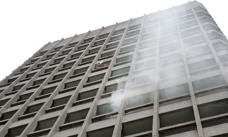 Students at centre of action during tower block fire training exercise
