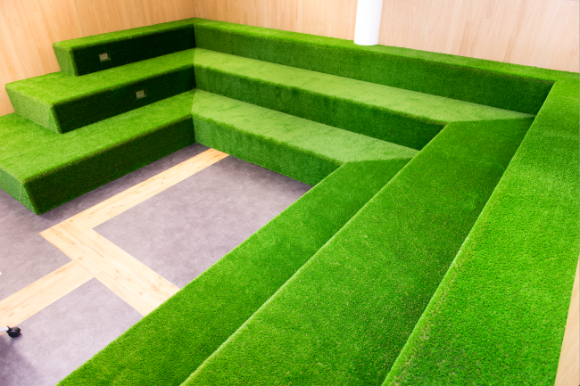 Stairs covered in AstroTurf in the Lanchester Library 
