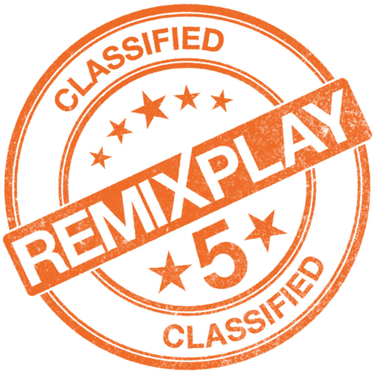 Circular stamp-like logo reading the words 'Classified Remixplay 5'