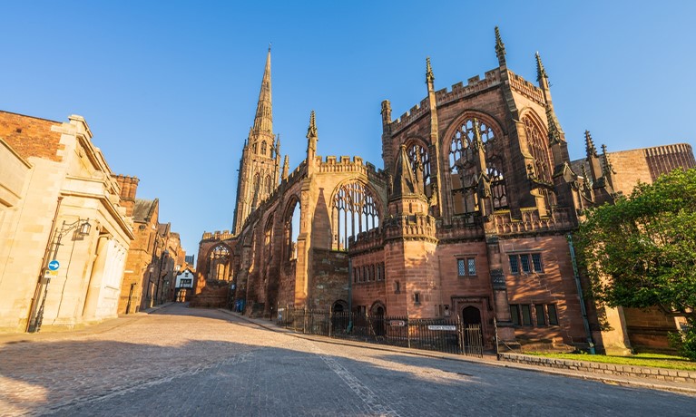 coventry cathedral with blue skies