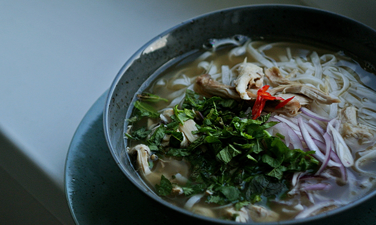 Bowl of noodles and vegetables