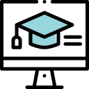 Drawing of a computer screen with a graduation cap on display
