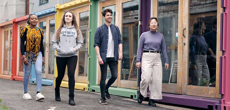 students walking in fargo village Coventry