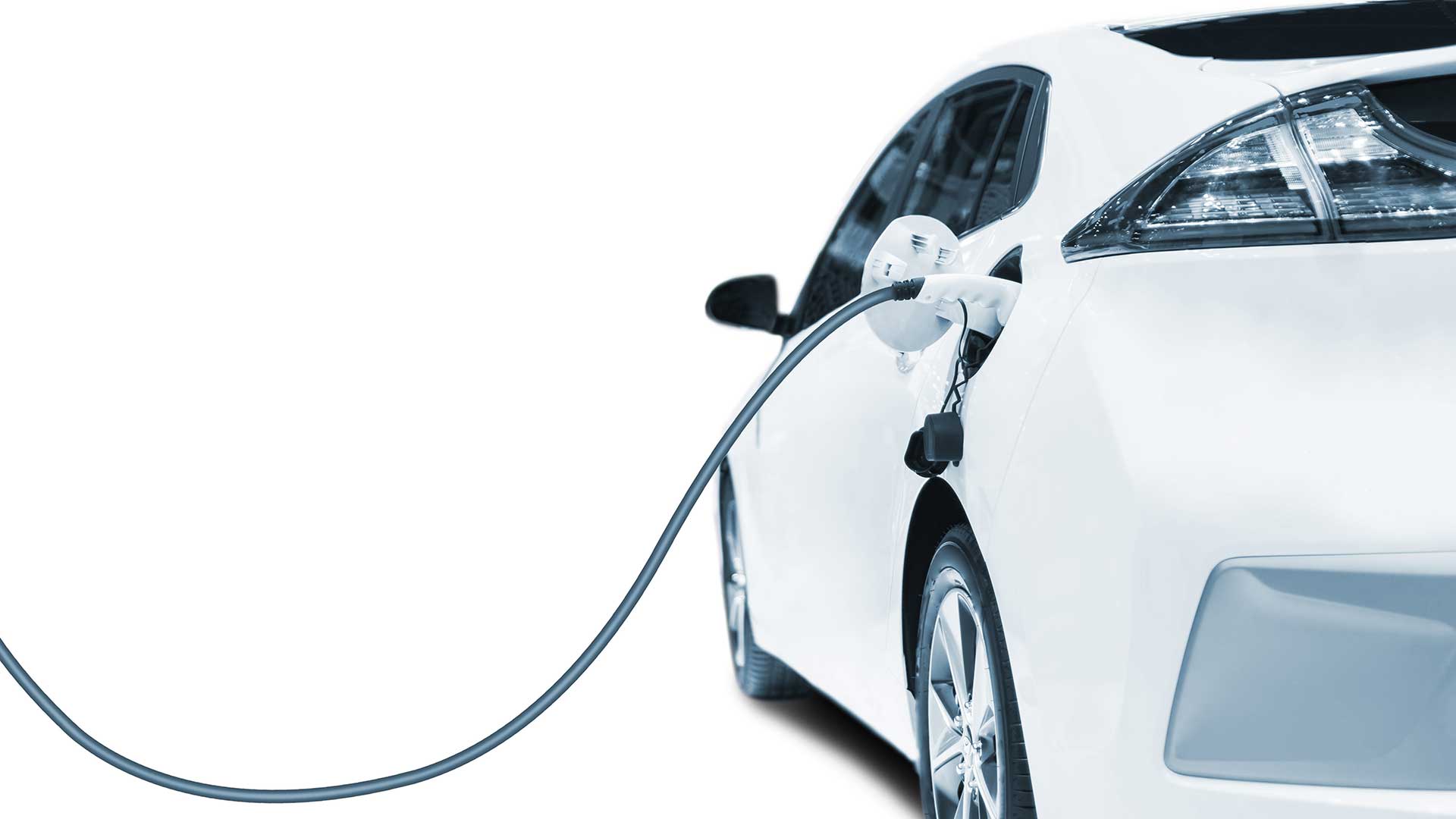 white electric car charging