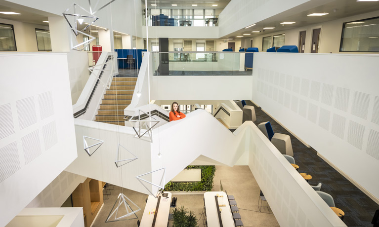 The central interior of the university's Beatrice Shilling building, as an interior architecture and design example