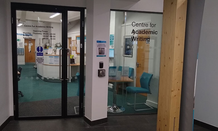 G;ass-fronted recption into Centre for Academic Writing