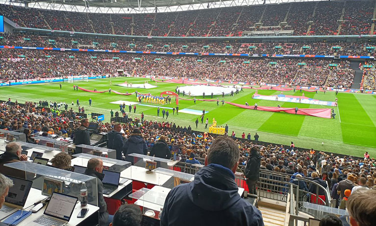 A view from the Wembley Stadium press box ahead of kick-off