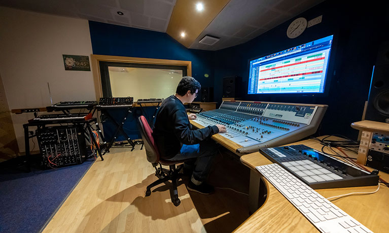 Man in a recording studios