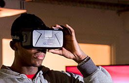 Student looking through a VR headset