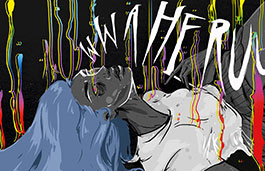 Abstract illustration of a lady sitting and having paint dripping all over her