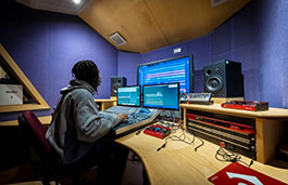 Student looking at a computer