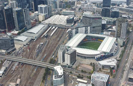 Aerial view of a sports arena