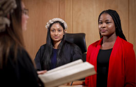 Students using the moot court