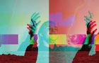 Colourful digital collage of student holding up hands.