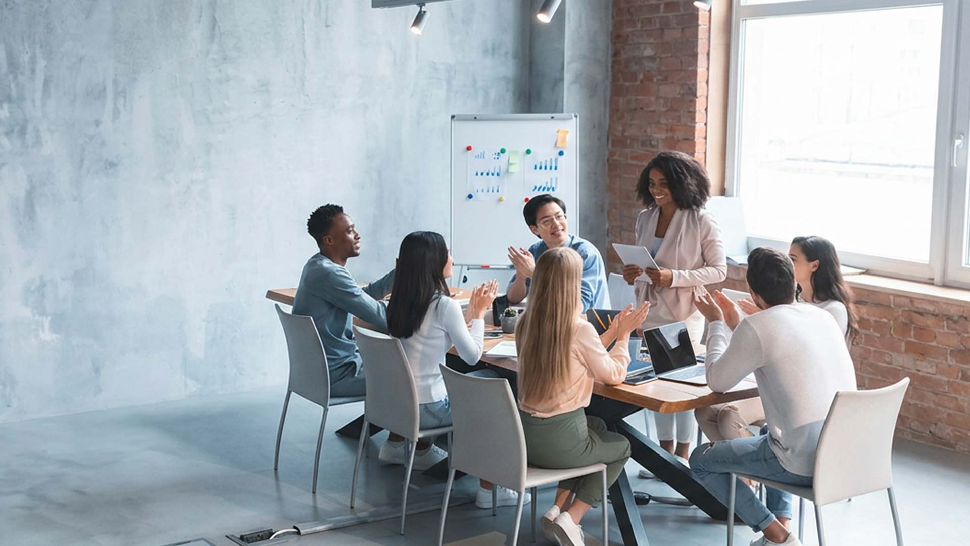 Team talking round a table
