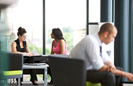 Students having a chat in a rec area