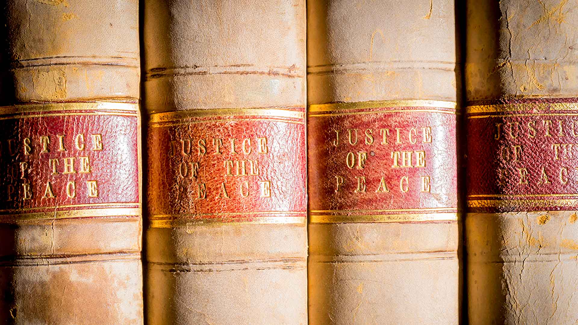 Law book spines in a row on a shelf