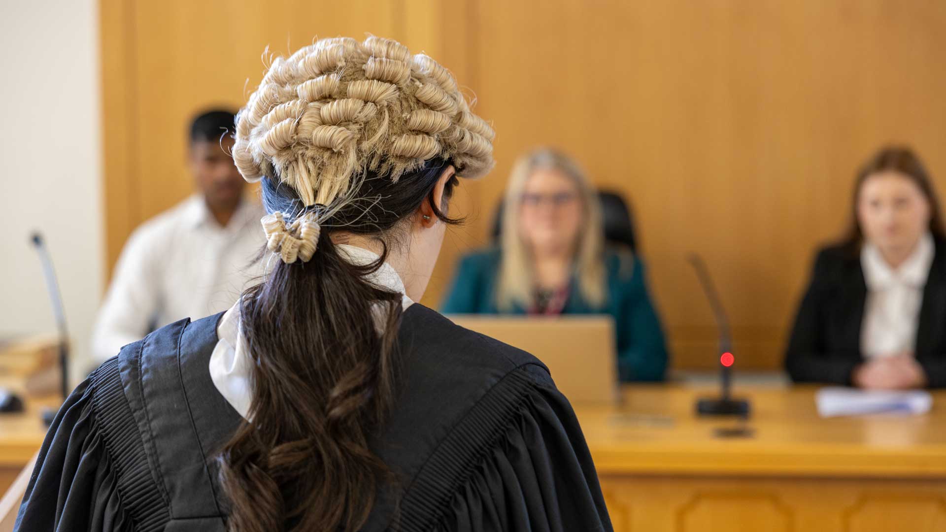 Students using the moot court