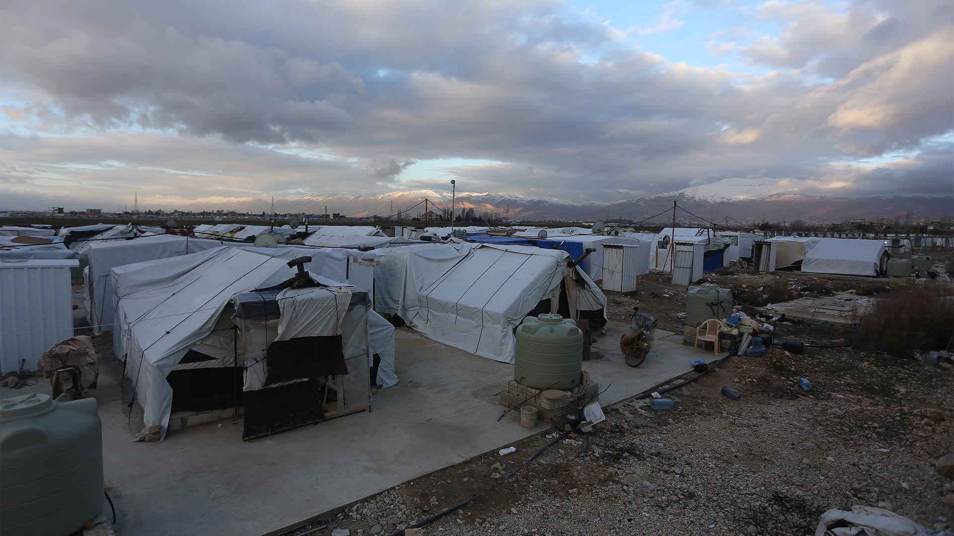Temporary tents set up for refugees