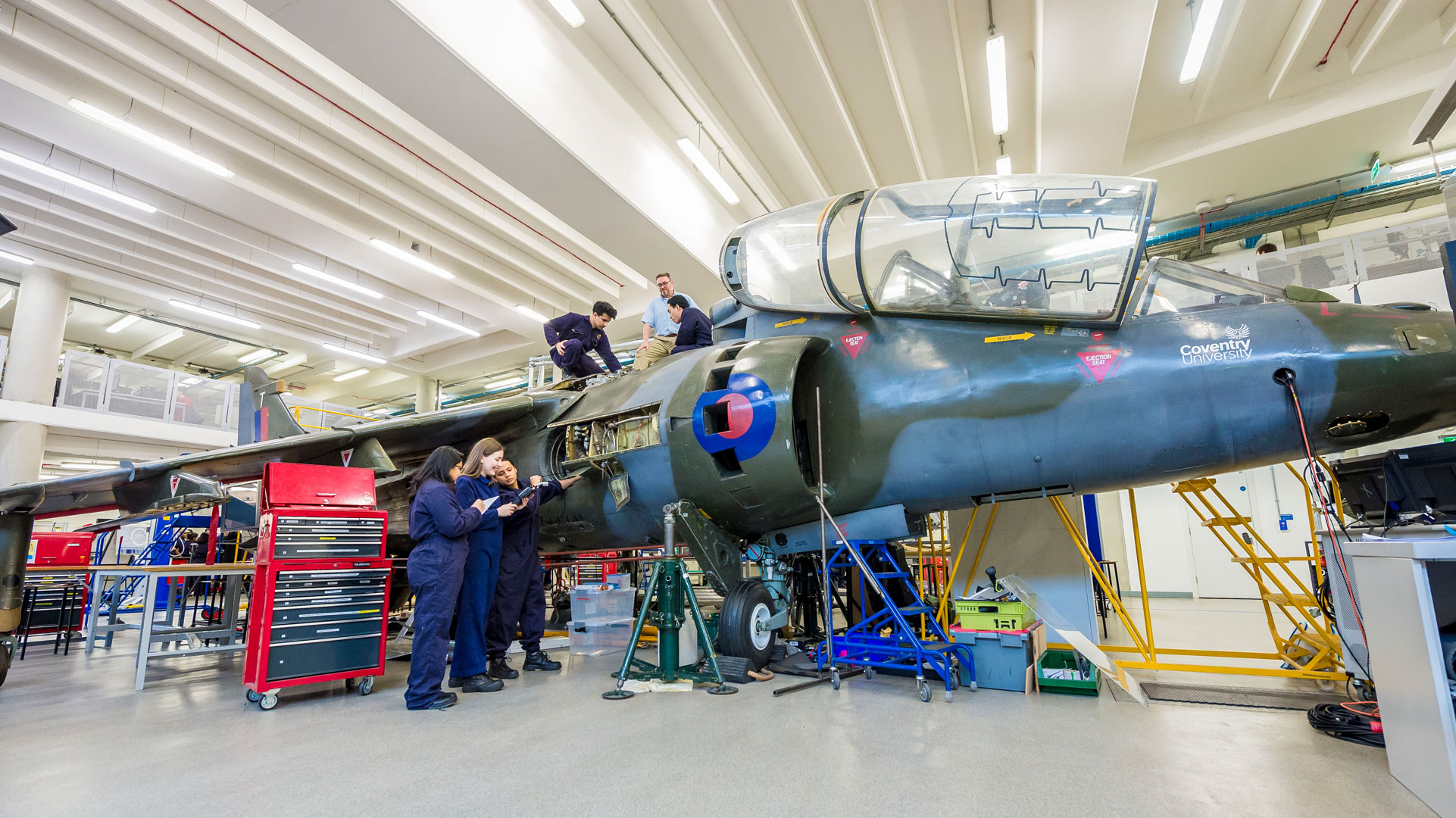 Students working on the harrier jet