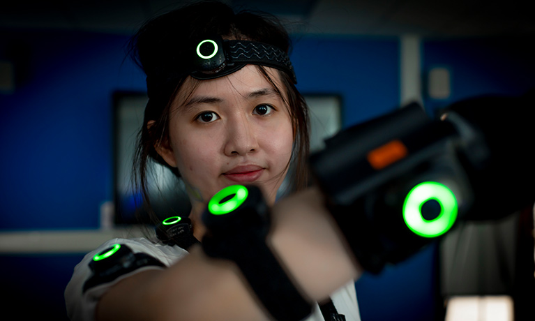 Student wearing motion capture devices