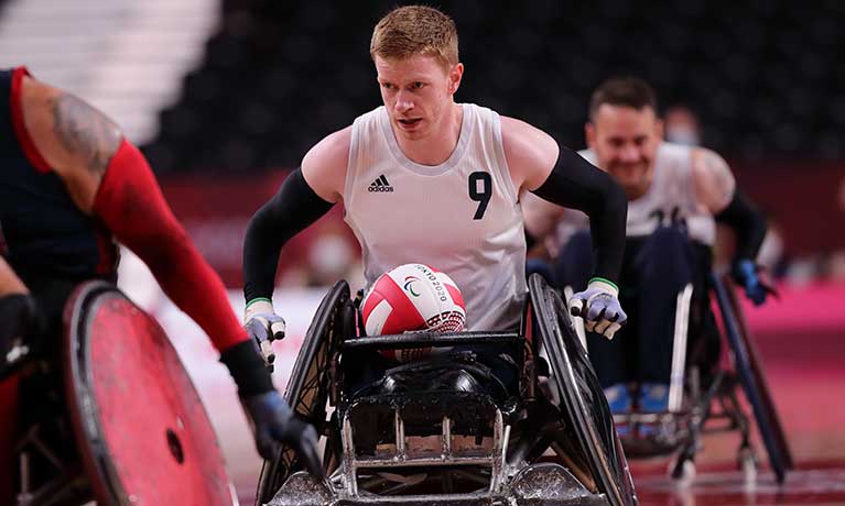James  Roberts (GB Wheelchair Rugby) Paralympics 2020 Gold Medal winning captain in a game 