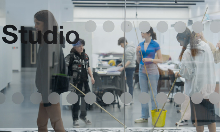 Students working on an art project in a studio