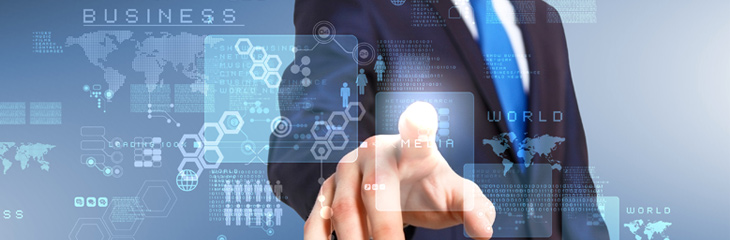 Man pressing his finger to a screen