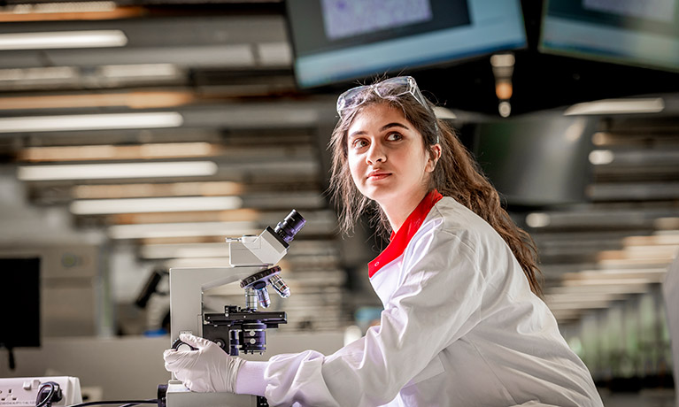 Student in a science lab