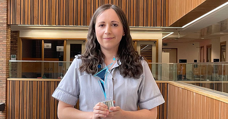 Coventry University nursing student Jessica Vaughan pictured holding her Nursing Times Student of the Year award for the adult nursing category