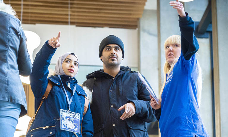 Students being shown around the city at an Open Day.