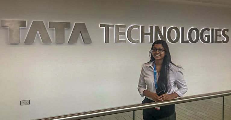 Rutuja Shendkar in front of Tata Technologies text