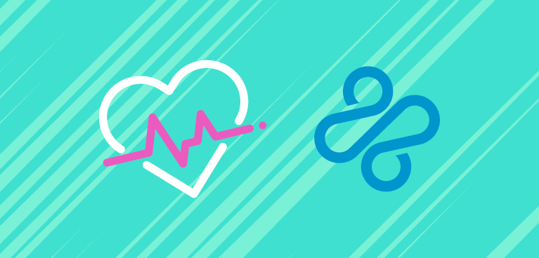 turquoise graphic image with heart symbol with pulse line and curvy blue line