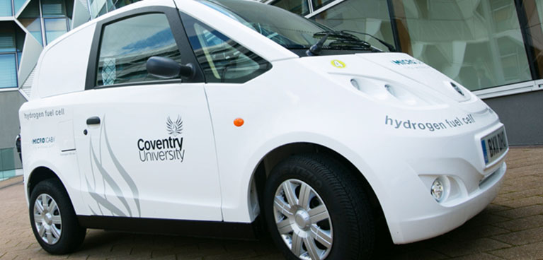 Microcab van outside university EEC campus.