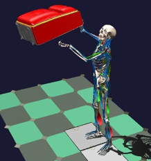 A digital illustration of a skeleton holidng up a suitcase