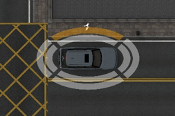 An illustration of an automated car driving down a road