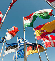 Some world flags waving in the wind