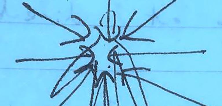 Four hand drawn arrows point towards a central point.