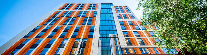 Outside of bishop gate student accommodation on a sunny day