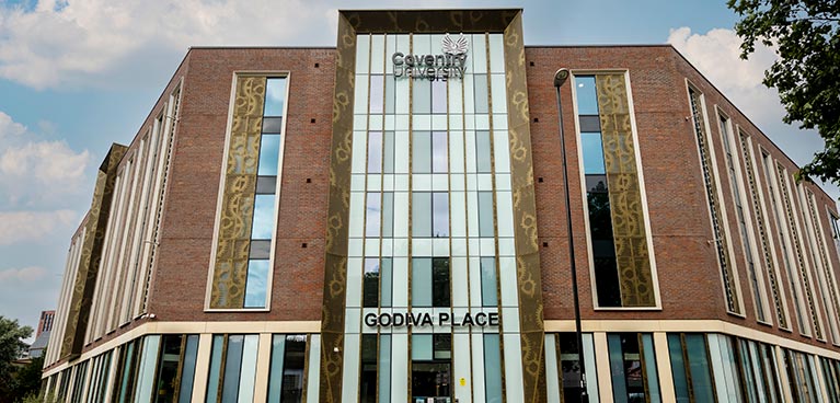 Godiva Place student accommodation in Coventry pictured on a cloudy day