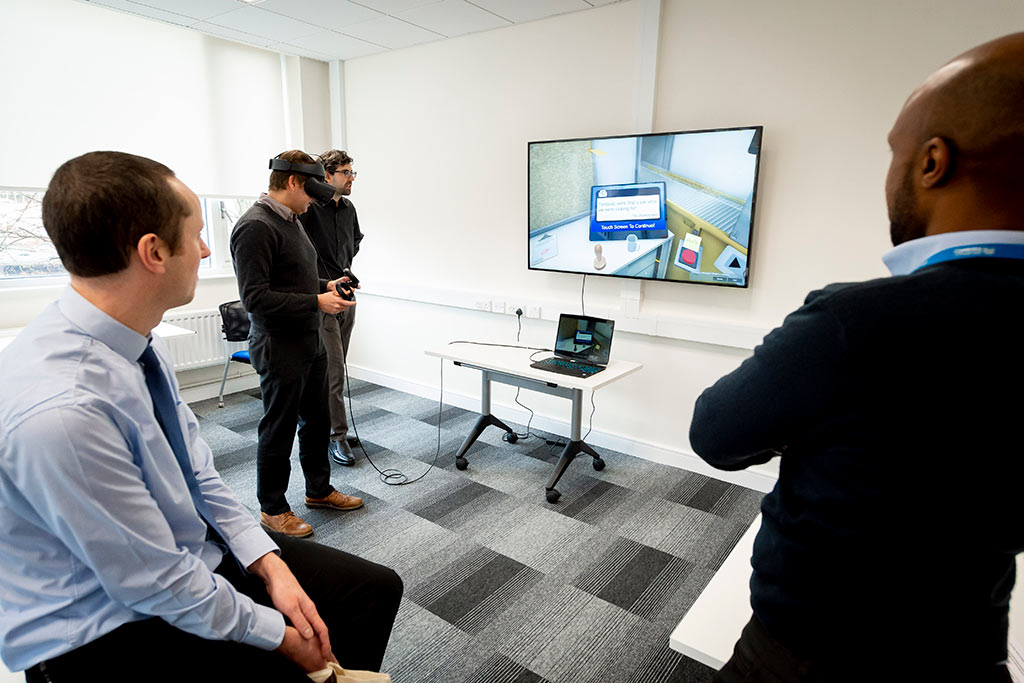 Demonstration of a virtual reality headset in a group setting